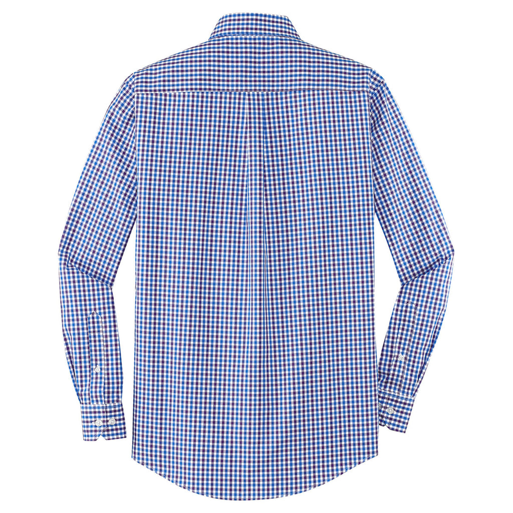 Port Authority Men's Blue/Purple Long Sleeve Gingham Easy Care Shirt