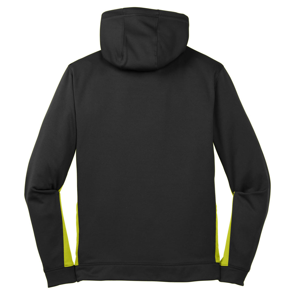 Sport-Tek Men's Black/ Safety Yellow Sport-Wick Fleece Colorblock Hooded Pullover