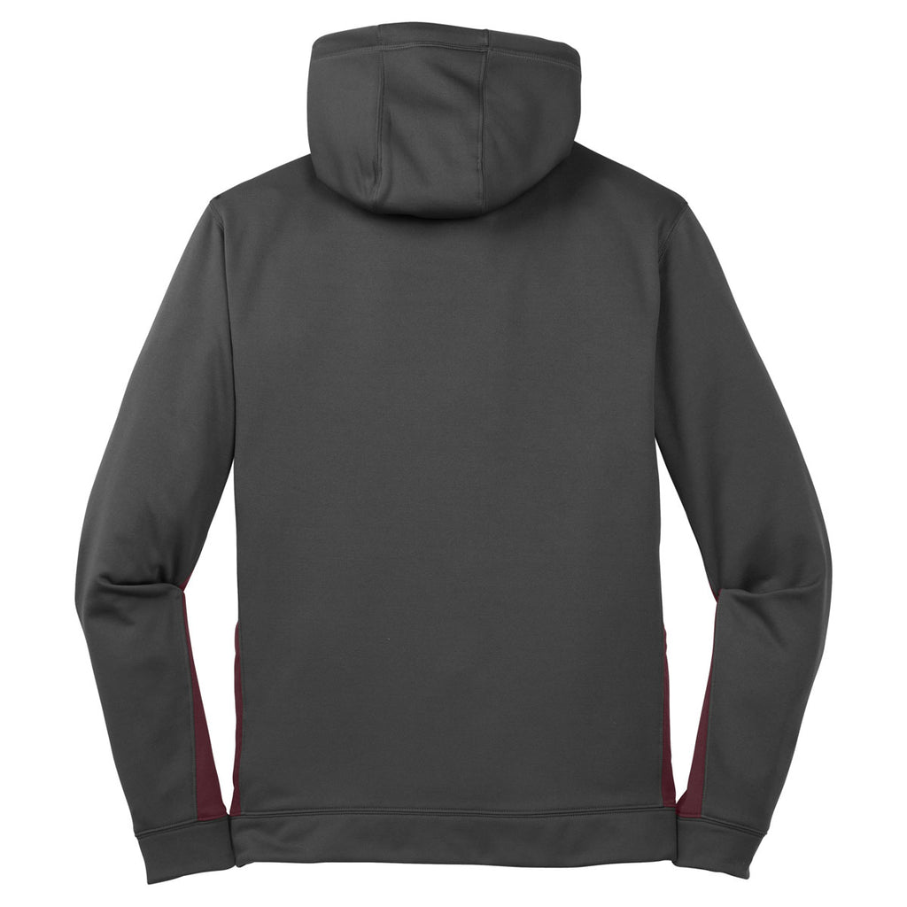 Sport-Tek Men's Dark Smoke Grey/ Maroon Sport-Wick Fleece Colorblock Hooded Pullover