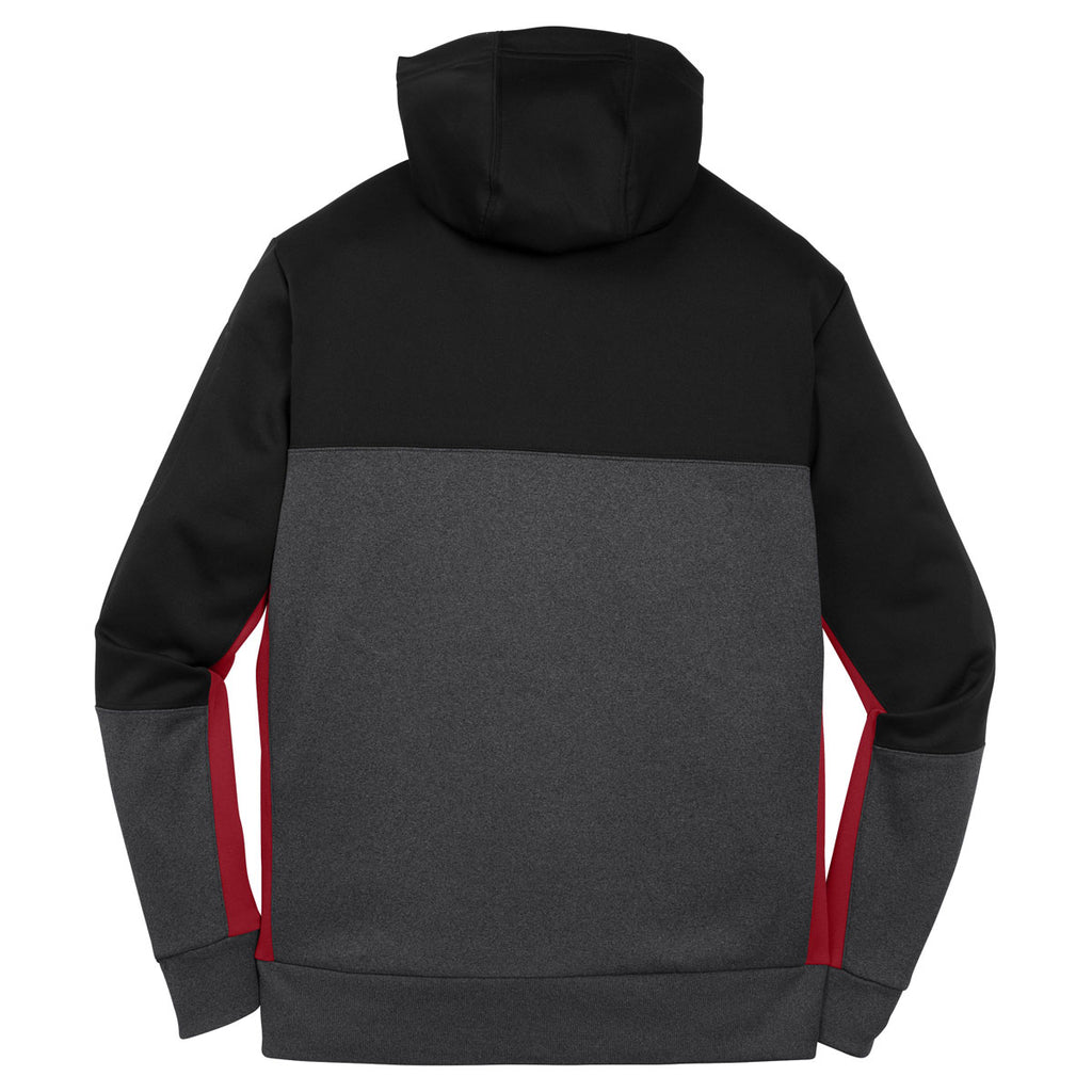 Sport-Tek Men's Black/ Graphite Heather/ True Red Tech Fleece Colorblock Full-Zip Hooded Jacket