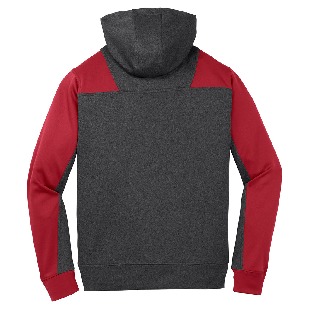 Sport-Tek Men's Graphite Heather/True Red Tech Fleece Colorblock 1/4-Zip Hooded Sweatshirt