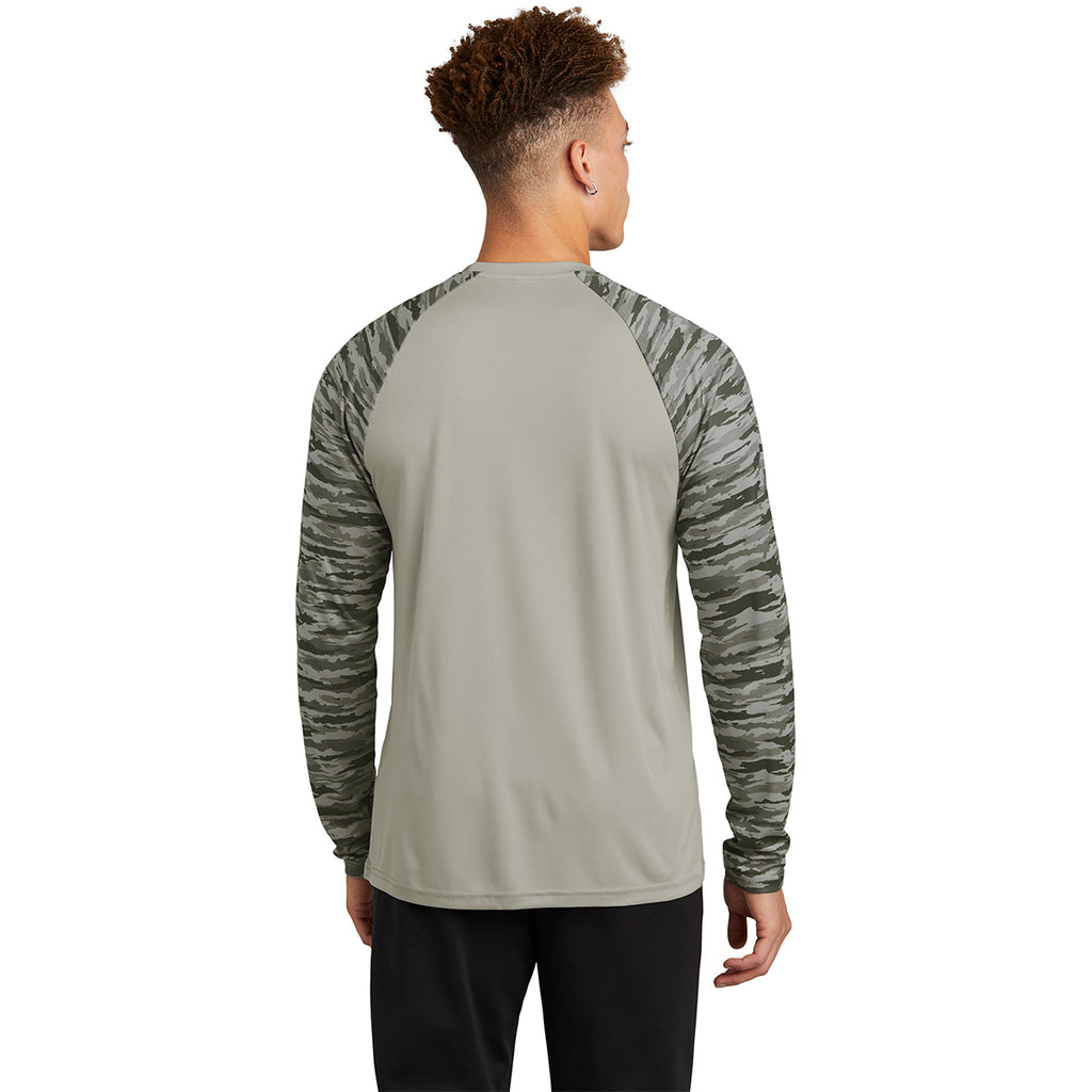 Sport-Tek Men's Silver Drift Camo Colorblock Long Sleeve Tee