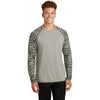 Sport-Tek Men's Silver Drift Camo Colorblock Long Sleeve Tee