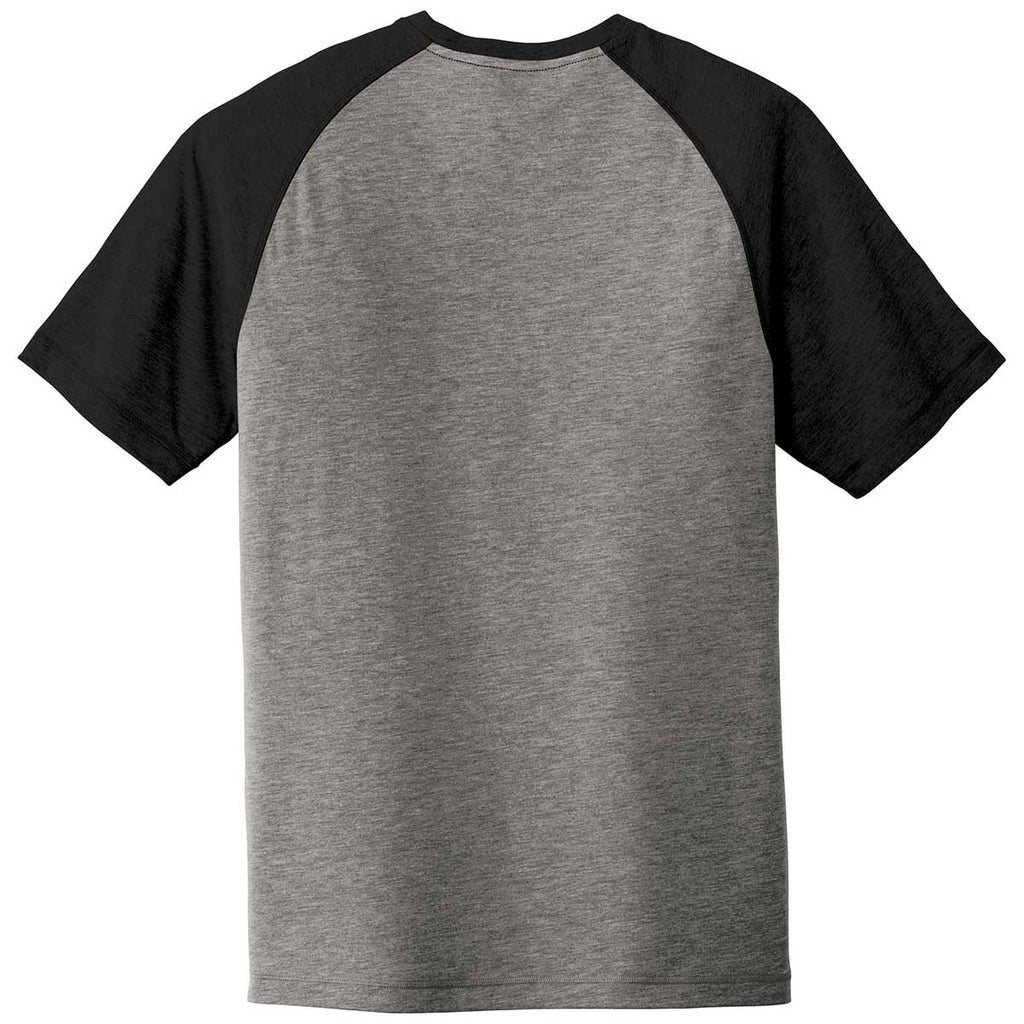 Sport-Tek Men's Black Triad Solid/Dark Grey Heather PosiCharge Tri-Blend Wicking Raglan Tee