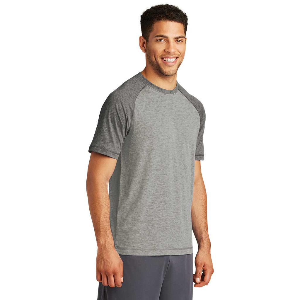 Sport-Tek Men's Dark Grey Heather/Light Grey Heather PosiCharge Tri-Blend Wicking Raglan Tee