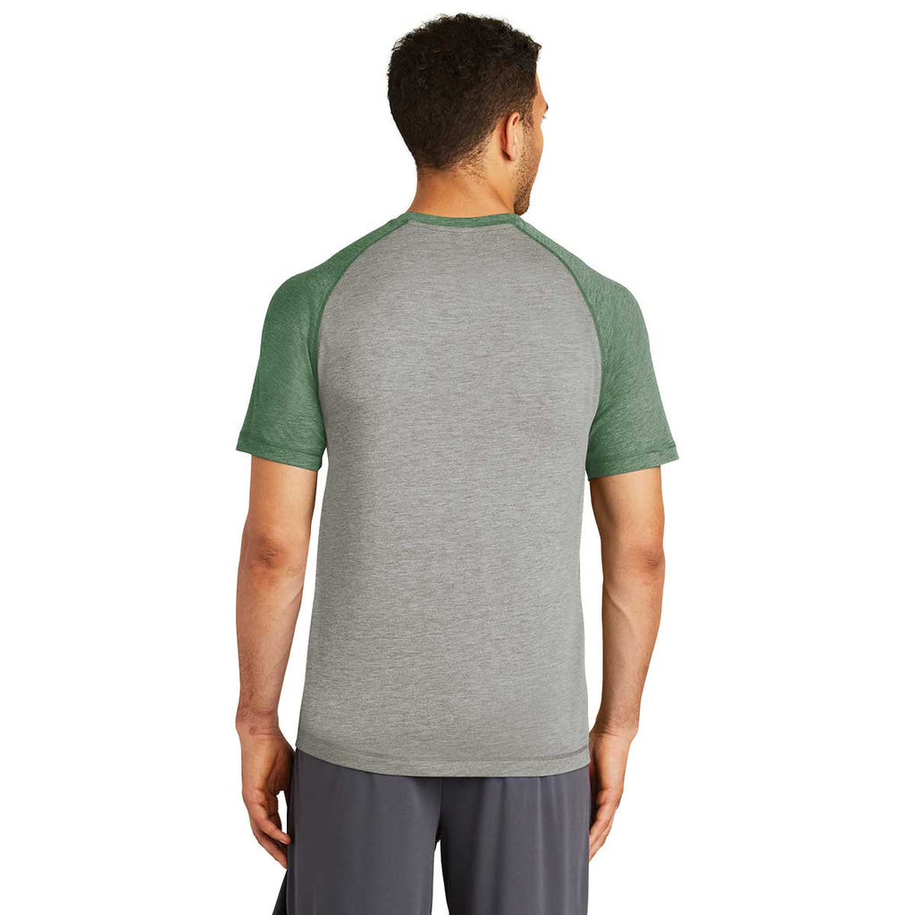 Sport-Tek Men's Forest Green Heather/Light Grey Heather PosiCharge Tri-Blend Wicking Raglan Tee