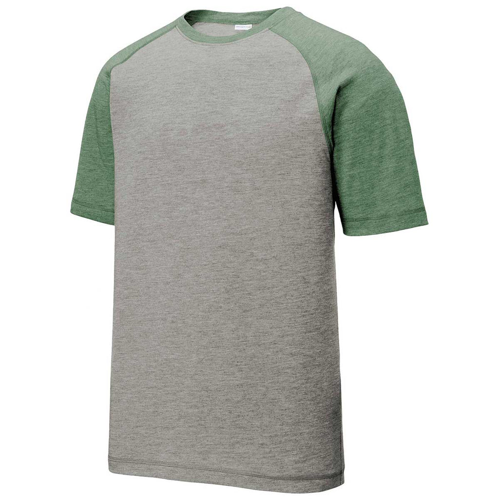 Sport-Tek Men's Forest Green Heather/Light Grey Heather PosiCharge Tri-Blend Wicking Raglan Tee