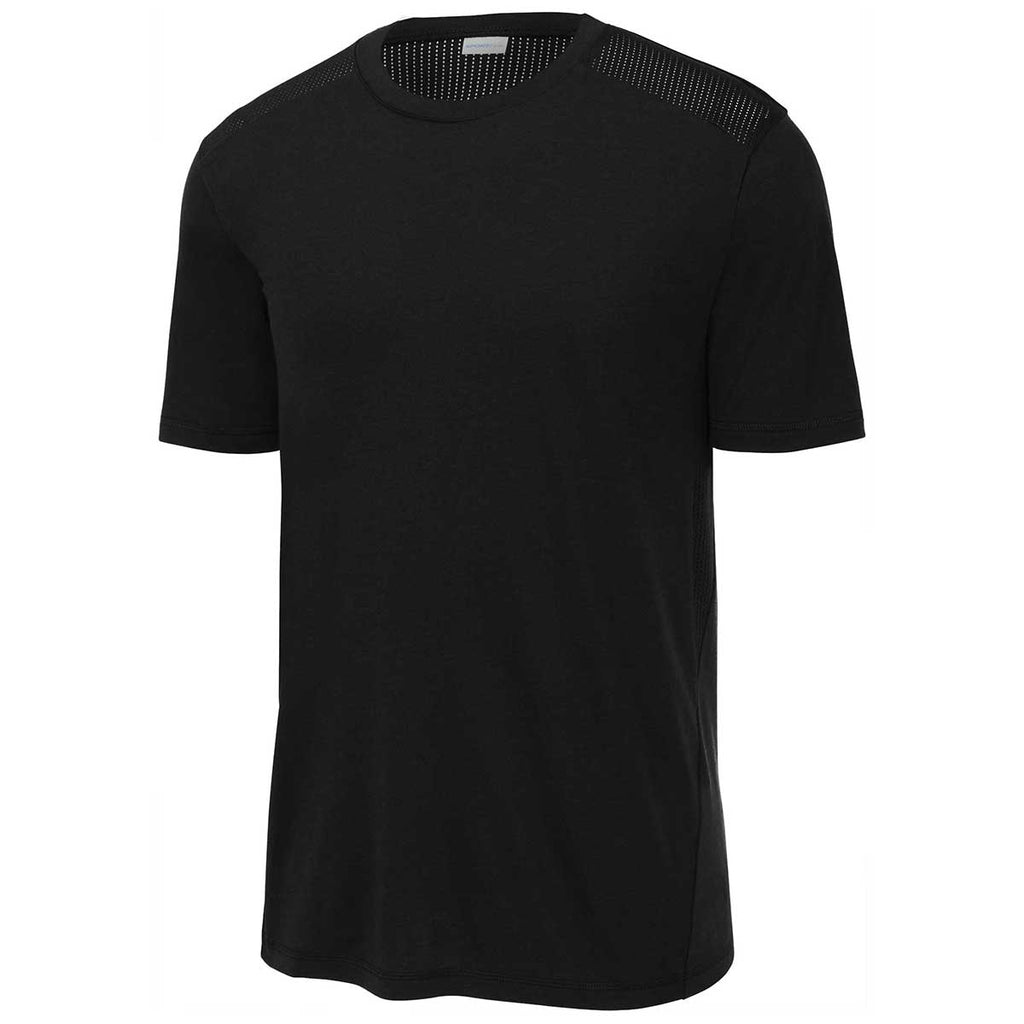 Sport-Tek Men's Black/Black Triad Solid PosiCharge Tri-Blend Wicking Draft Tee