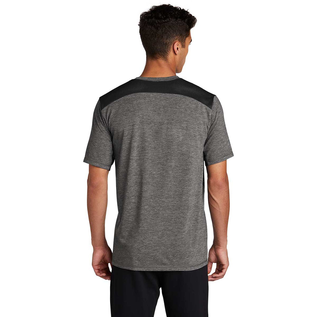 Sport-Tek Men's Black/Dark Grey Heather PosiCharge Tri-Blend Wicking Draft Tee