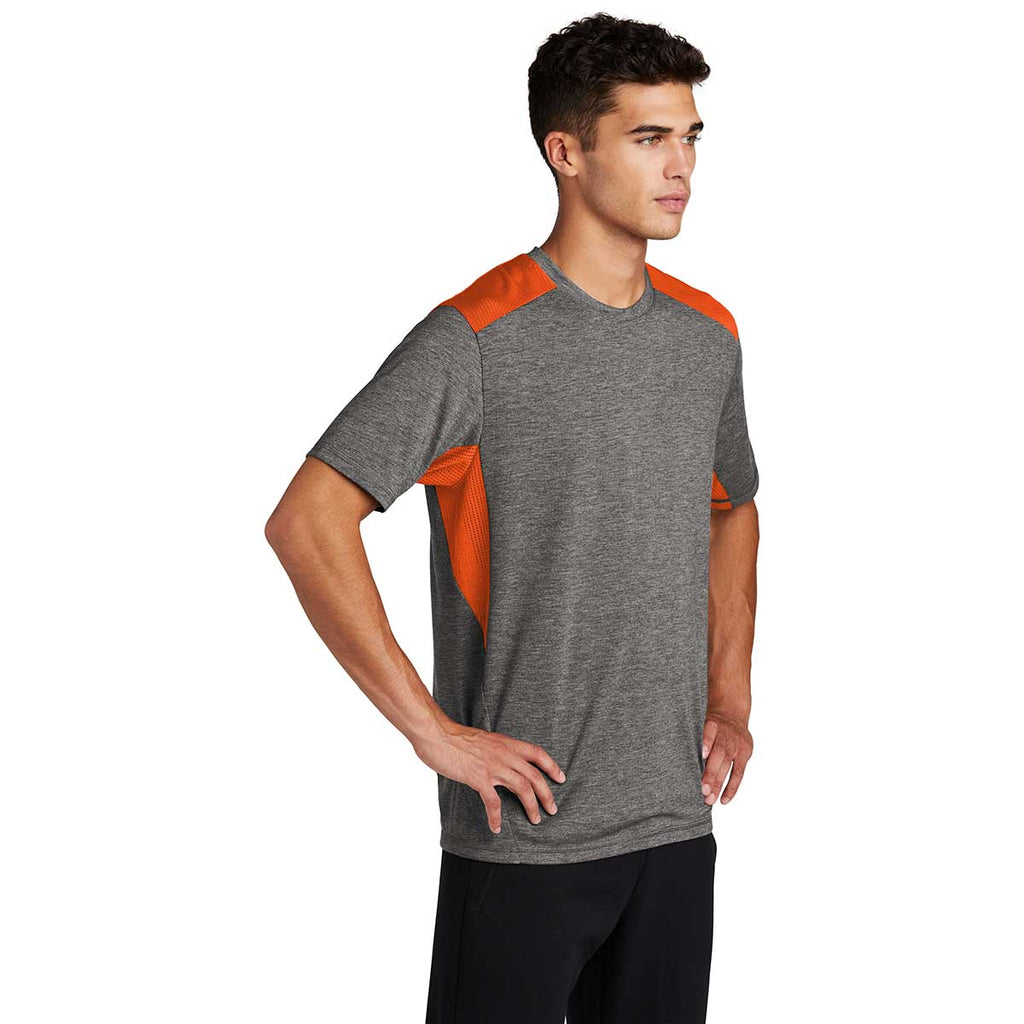 Sport-Tek Men's Deep Orange/Dark Grey Heather PosiCharge Tri-Blend Wicking Draft Tee