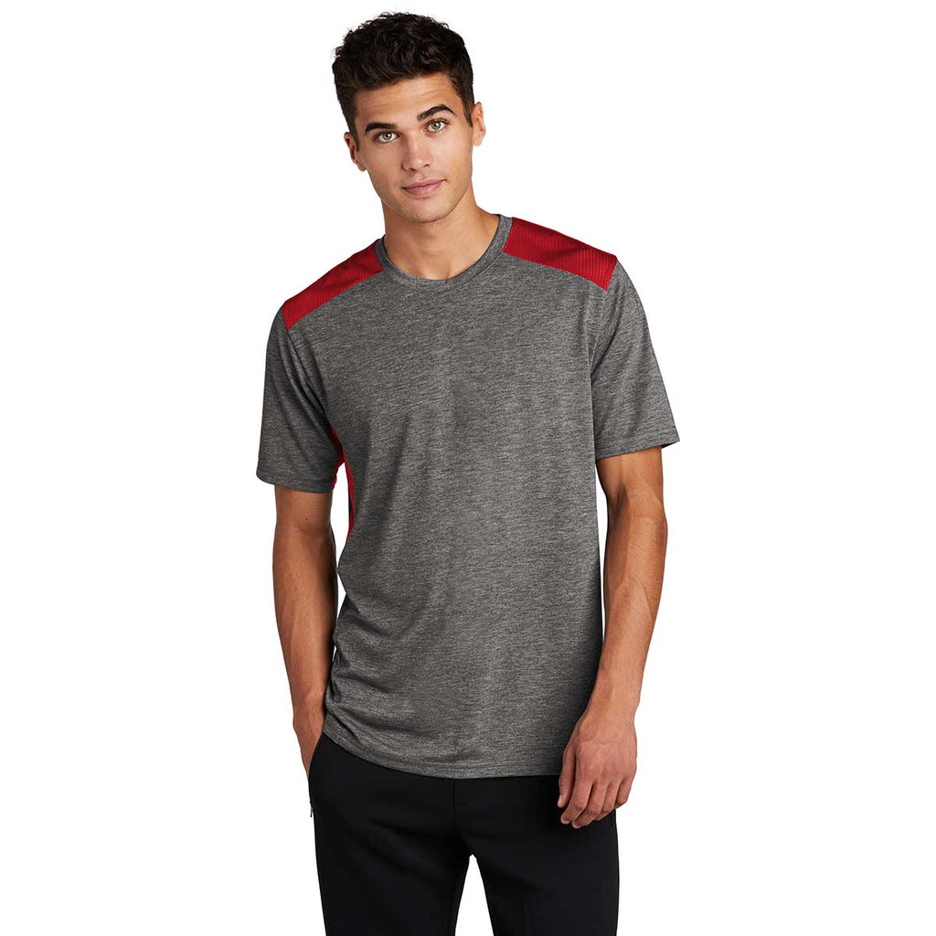 Sport-Tek Men's True Red/Dark Grey Heather PosiCharge Tri-Blend Wicking Draft Tee