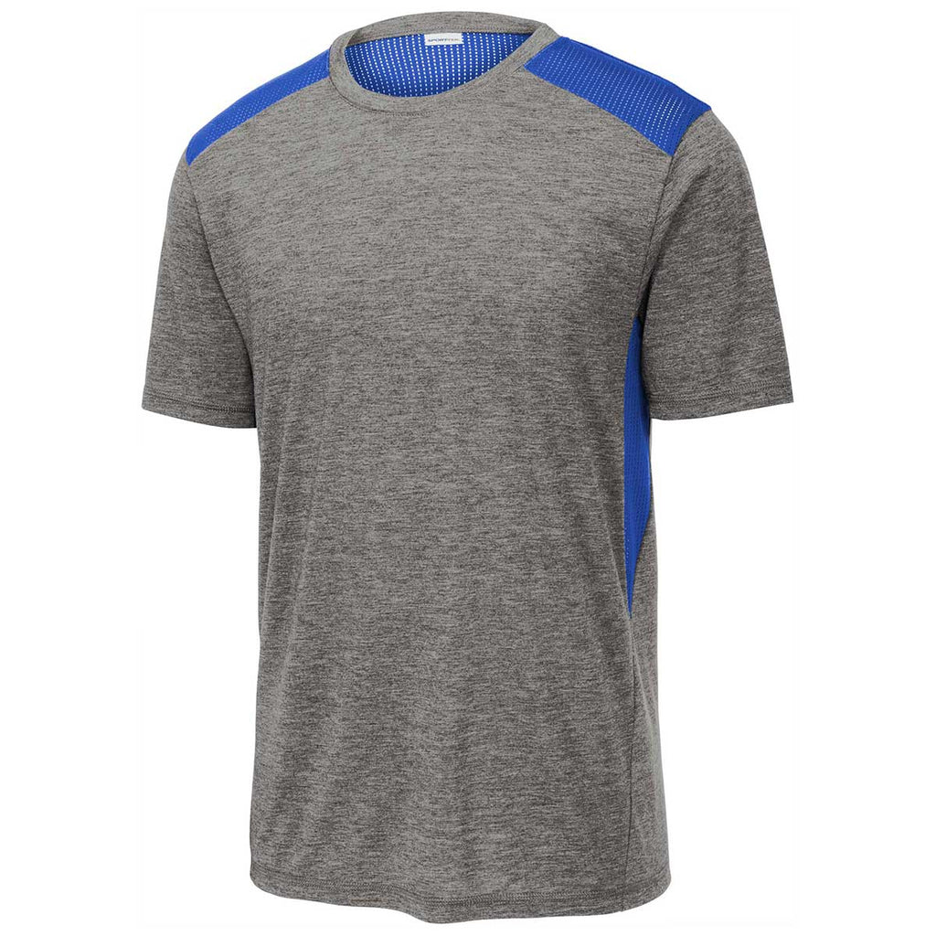 Sport-Tek Men's True Royal/Dark Grey Heather PosiCharge Tri-Blend Wicking Draft Tee