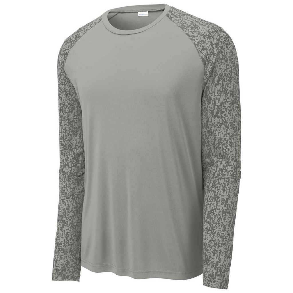 Sport-Tek Men's Grey Concrete PosiCharge Digi Camo Long Sleeve Tee