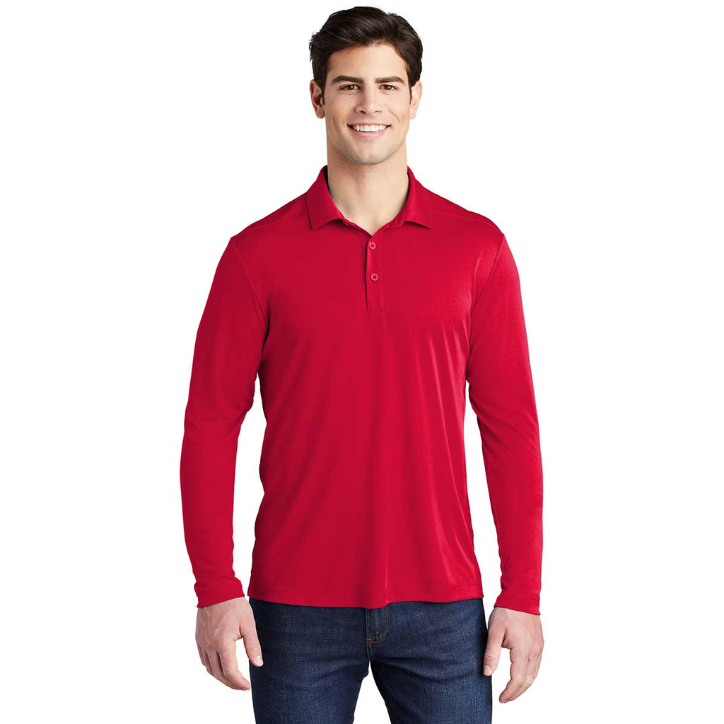 Sport-Tek Men's True Red Posi-UV Pro Long Sleeve Polo