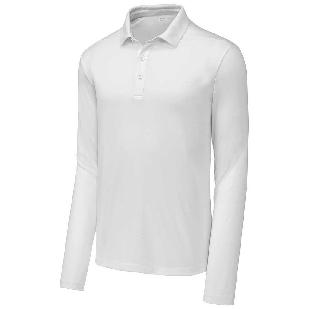 Sport-Tek Men's White Posi-UV Pro Long Sleeve Polo