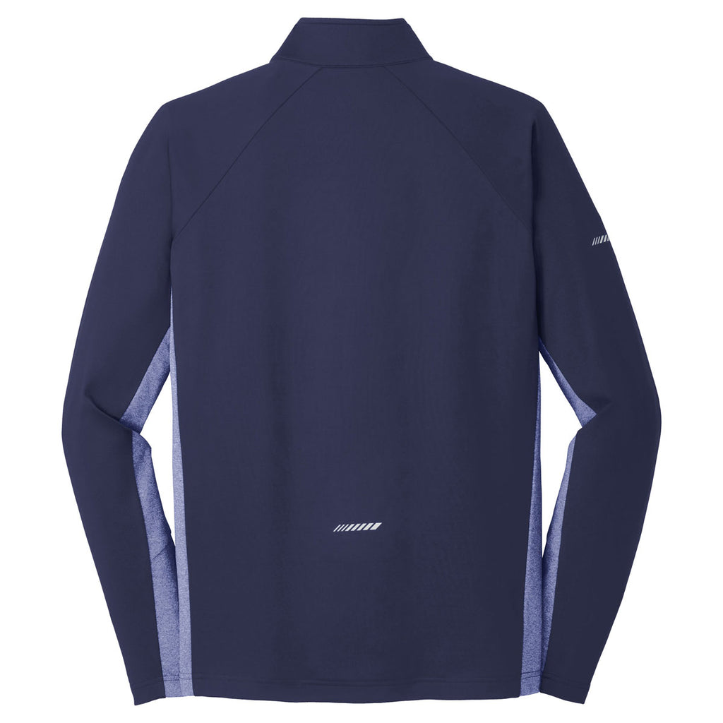 Sport-Tek Men's True Navy/True Navy Heather Sport-Wick Stretch Contrast 1/2-Zip Pullover