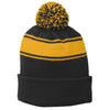 Sport-Tek Stripe Black/Gold Pom Pom Beanie