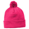 Sport-Tek Pink Raspberry Solid Pom Pom Beanie