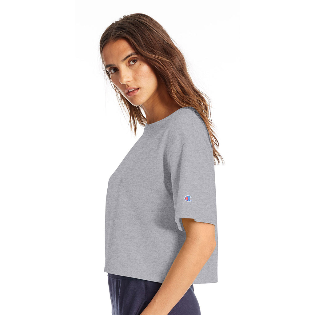 Champion Women's Oxford Grey Cropped Reverse Weave T-Shirt