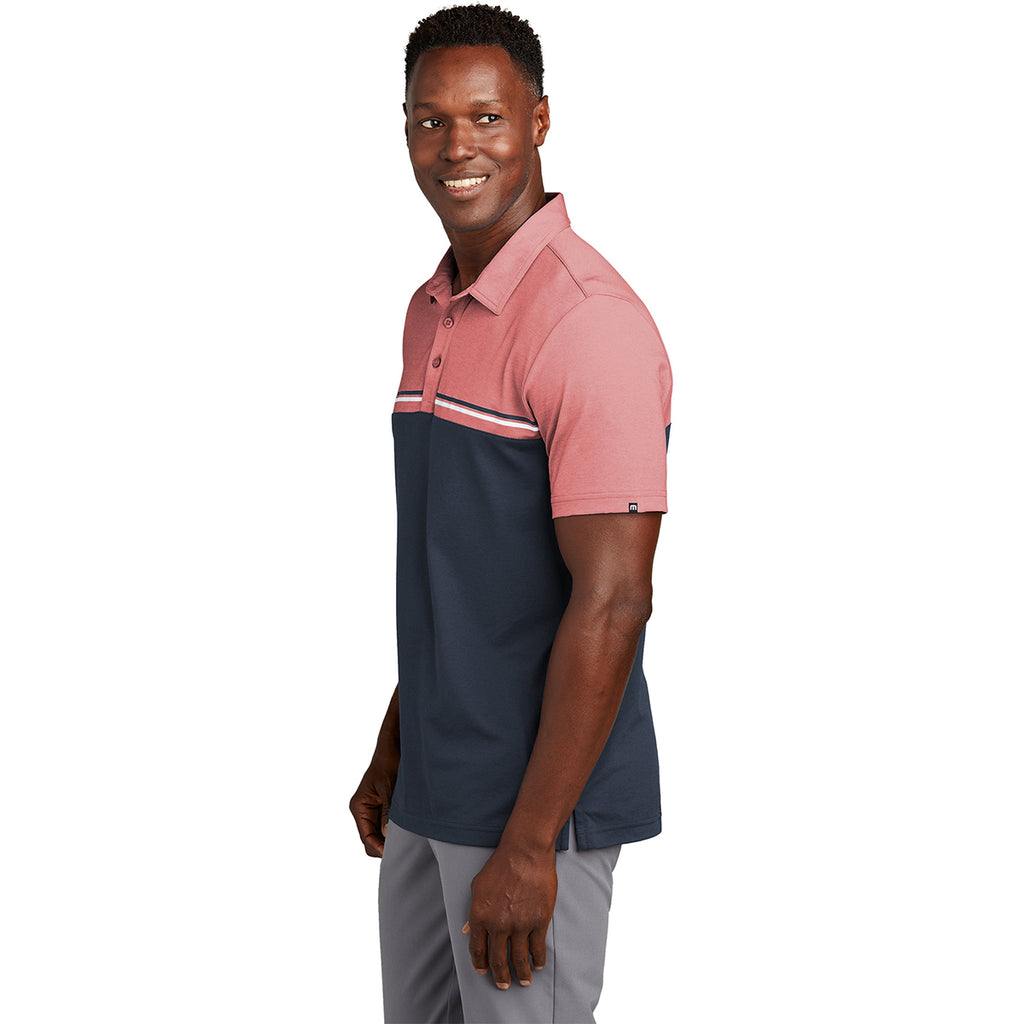 TravisMathew Men's Cardinal Heather/Blue Nights Sunset Blocked Polo