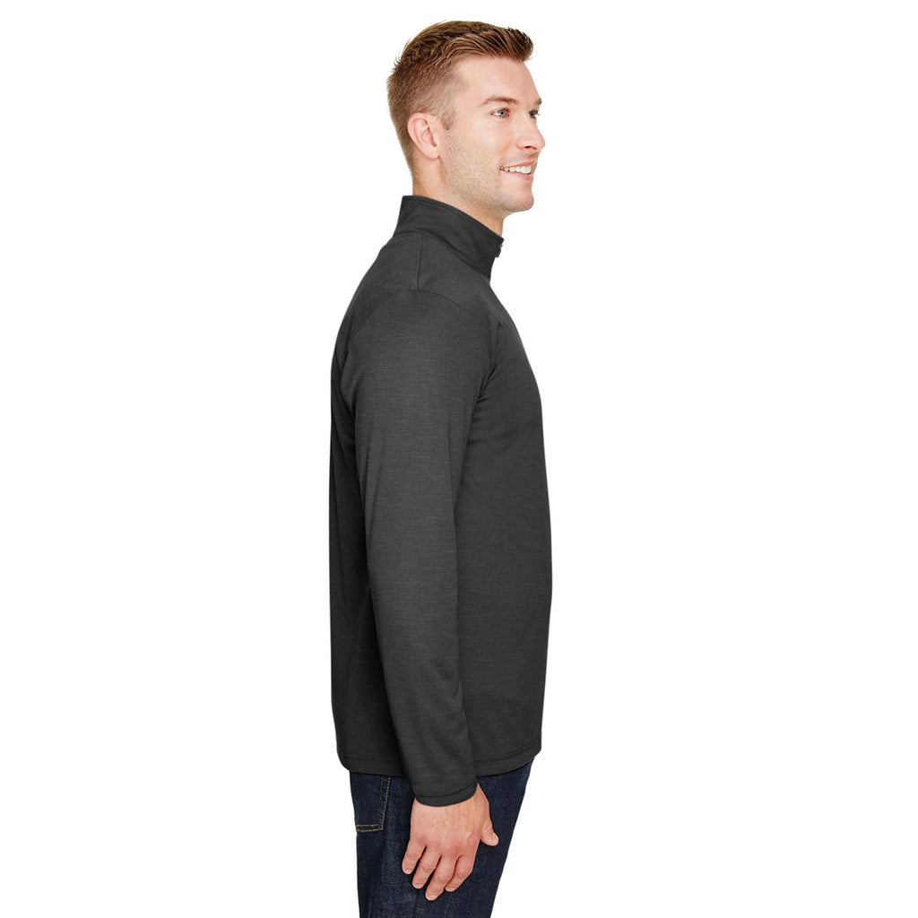 Team 365 Men's Black Heather Zone Sonic Heather Performance Quarter-Zip