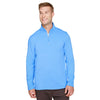 UltraClub Men's Colmbia Blue Heather Coastal Pique Fleece Quarter-Zip