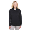 UltraClub Women's Black Coastal Pique Fleece Quarter-Zip