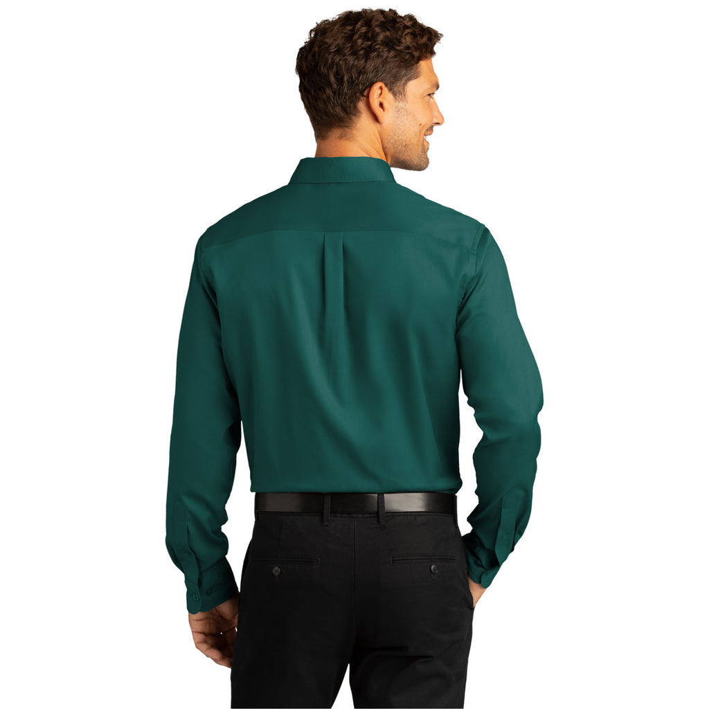 Port Authority Men's Marine Green Long Sleeve SuperPro React Twill Shirt