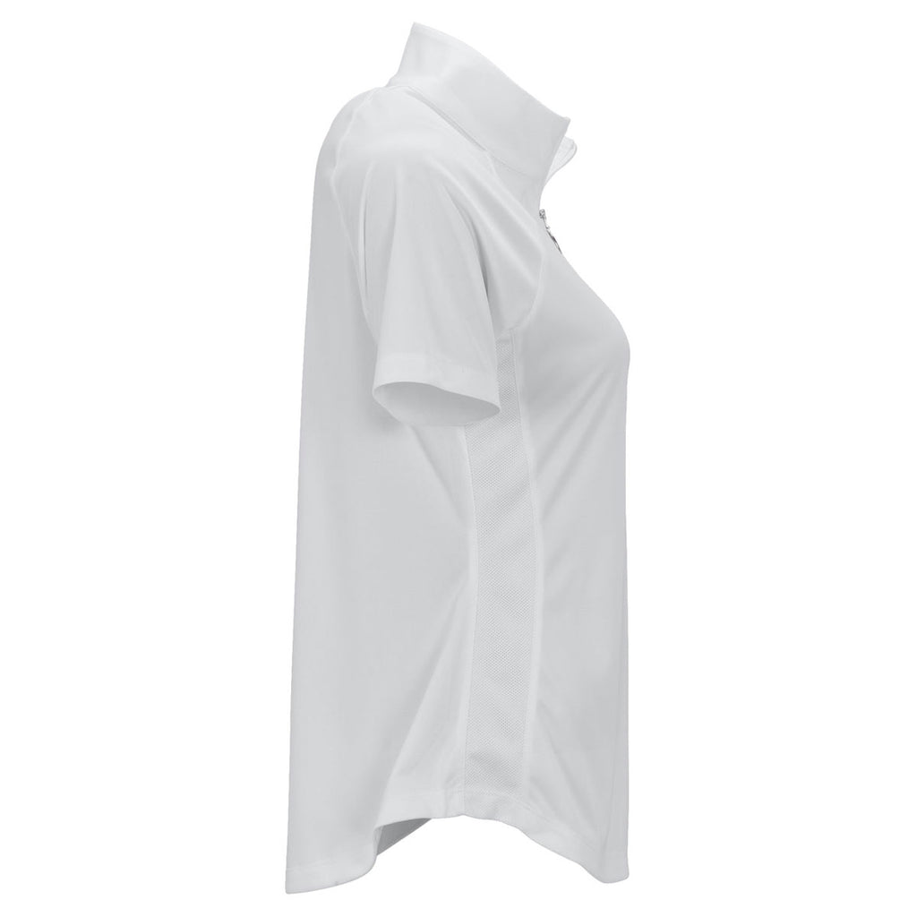 Greg Norman Women's White/White Mesh Panels Play Dry ML75 Racer Mock Neck Polo