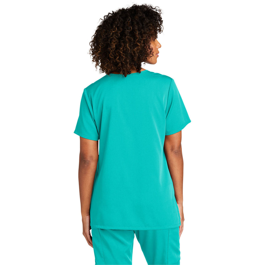 WonderWink Women's Teal Blue Premiere Flex V-Neck Top