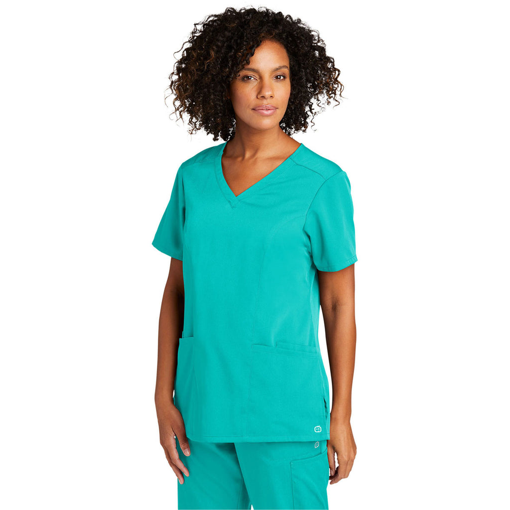 WonderWink Women's Teal Blue Premiere Flex V-Neck Top