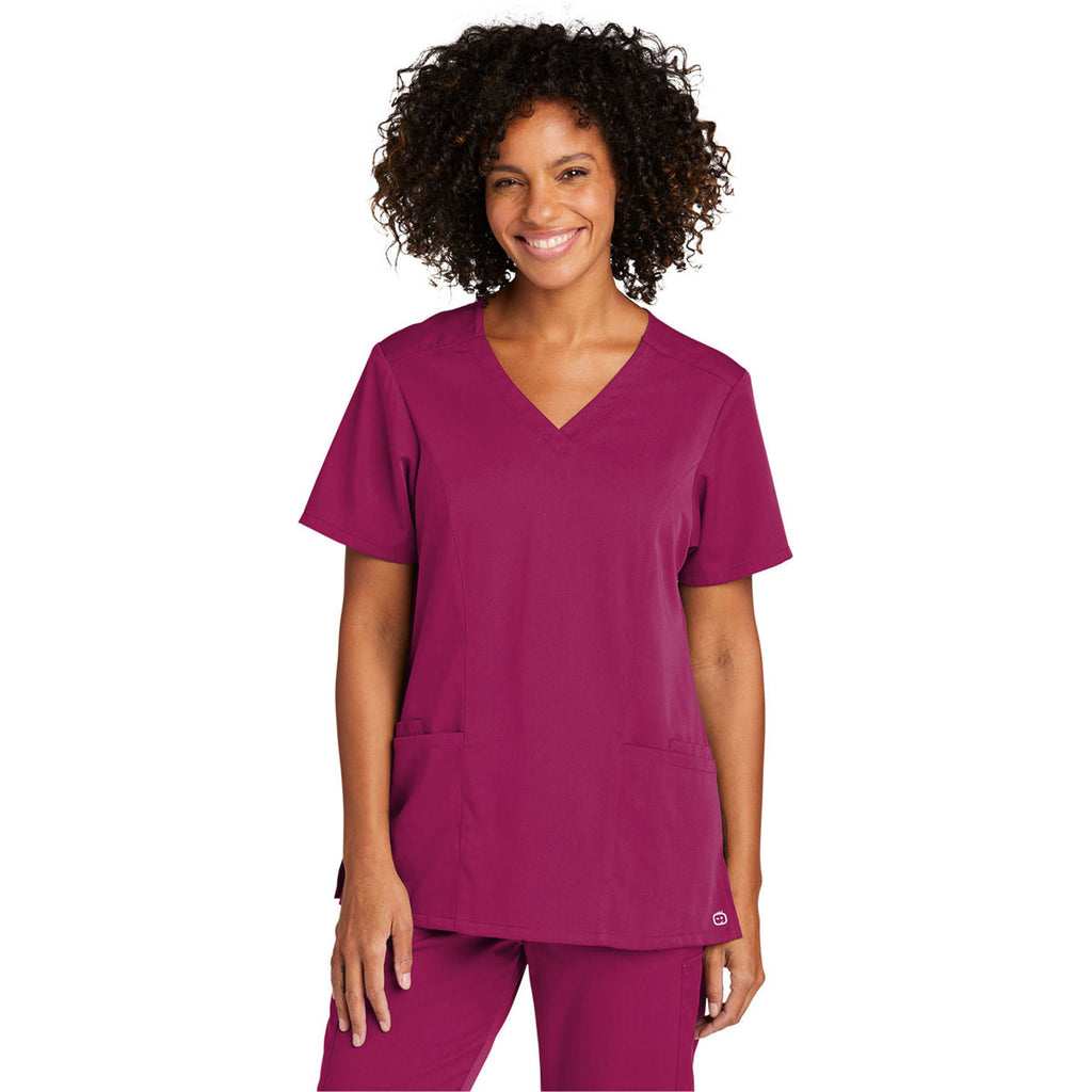 WonderWink Women's Wine Premiere Flex V-Neck Top