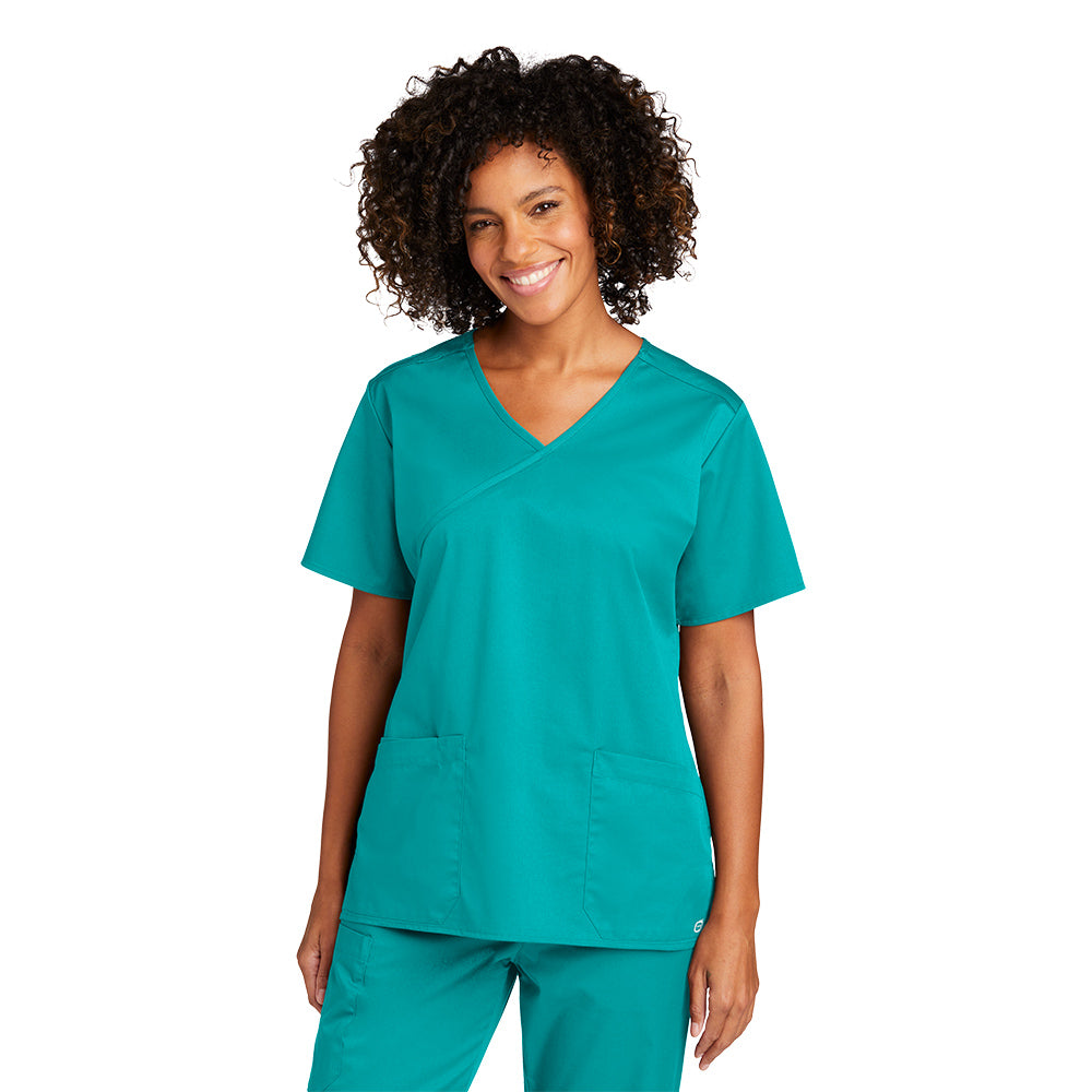 WonderWink Women's Teal Blue WorkFlex Mock Wrap Top