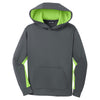 Sport-Tek Youth Dark Smoke Grey/Lime Shock Sport-Wick Fleece Colorblock Hooded Pullover