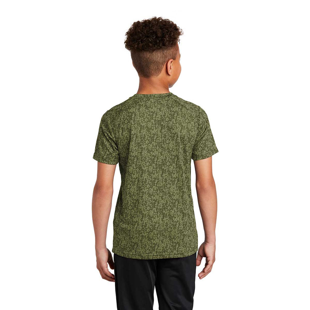 Sport-Tek Youth Olive Drab Green PosiCharge Digi Camo Short Sleeve Tee